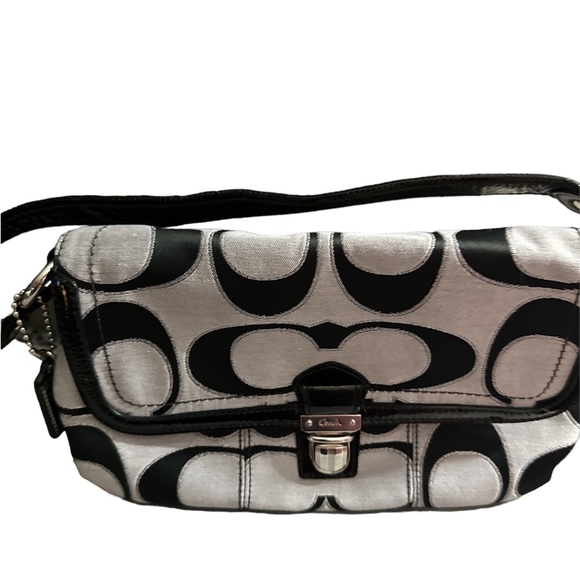 NWOT coach gray and black canvas bag with beautiful purple silk inside new - Picture 2 of 8